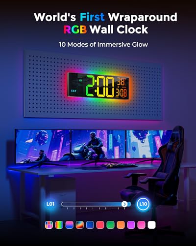EASYERA 16.5" Large Digital Wall Clock with BT Sync, 11 RGB Lights - Image 4