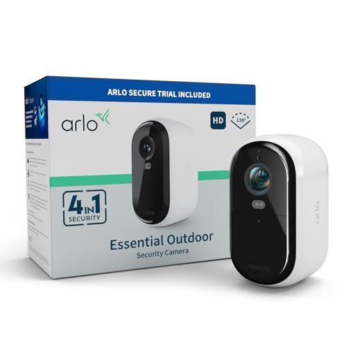 Arlo Essential 2 Cámara de Seguridad de vídeo HD, inalámbrica, Funciona con Pilas, con visión Nocturna a Color, luz, Sirena, Audio bidireccional y WiFi, Prueba Gratuita Arlo Segura, 1 cámara, Color