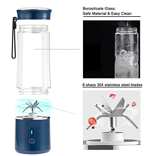 Portable Blender, Personal Blender for Smoothies and Shakes 14Oz Portable Blenders with 6 Blades and Rechargeable USB, Fruit Veggie Juicer Mini Blender Mixer Cup for Travel Sports - Image 3