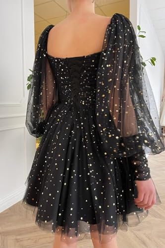 Maxianever Sparkly Homecoming Dresses Short for Teens Puffy Sleeves Starry Tulle Prom Dresses Graduation Mini Gowns Women3
