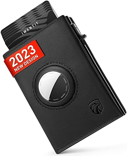iwantit 2023 AirTag Wallet for Men,Genuine Leather Mens wallets,RFID Blocking Pop Up wallet For 12+ Cards,Mnimalist Credit Card Holder For Apple Airtag(Airtag Not Included)(Black)