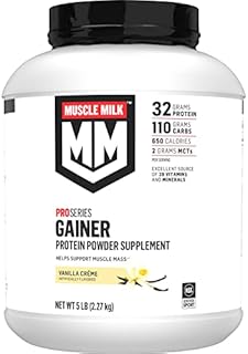 Muscle Milk Pro Series Gainer Protein Powder Supplement, Vanilla Crème, 5 Pound, 14 Servings, 32g Protein, 5g Sugar, 109g Carbs, 650 Calories, 2g MCTs, 20 Vitamins & Minerals, Packaging May Vary
