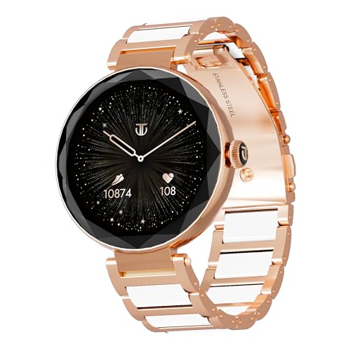 Image of Titan Elixir 1.19 inch AMOLED Stainless Steel Smart Watch for Women with Diamond Cut Design, SpO2, BP & Skin Temp Monitorings, Heart Rate, BT Calling, Voice Assistant, Water Resistant (Rose Gold)