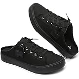 BENPAO Womens Canvas Mules White Slip on Fashion Sneakers Black Loafers Comfortable Casual Shoes for Women(Full Black,US9)