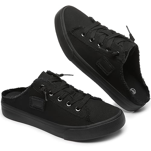 BENPAO Women's Mules Slip on Sneakers White Canvas Shoes(Full Black,US7.5) by BENPAO - Used condition - US$16.57