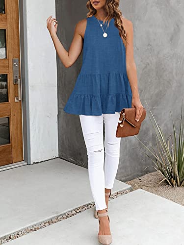 Image of HAEOF Women's Summer Sleeveless Peplum Babydoll Tops Casual Crew Neck Flowy Loose Fit Tunic Tank Shirts