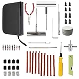 DGZMJJ Tire Repair Kit - 55PCS Professional Plug & Patch Kit with Tire Gauge & Valve Tools. Heavy Duty Fix for Flat Tires on Car, Truck, Motorcycle, ATV, SUV. Includes User Manual & Storage Bag