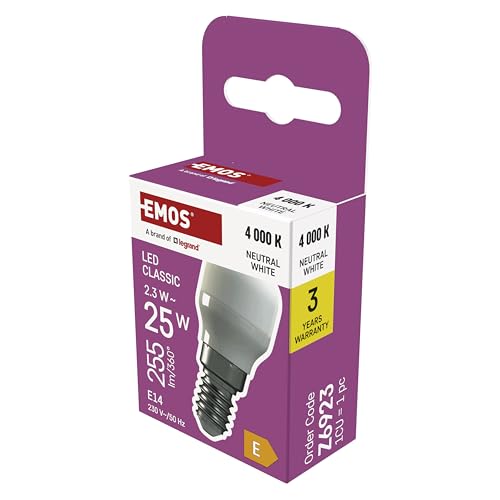 EMOS - LED Kühlschranklampe 2 3W-LED Lampe Ersatz für 25W-Glühbirne - LED-Birne mit E14 Sockel Helligkeit 255 Lumen neutralweiße Lichtfarbe 4000 K - 25 000h Lebensdauer 200 Abstrahlwinkel 230 V