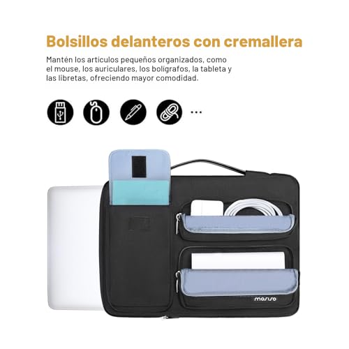 MOSISO 360 Protección Funda Portátil 13,3 Pulgadas, 13 a 13,3 Pulgadas Compatible con MacBook Air/Pro13/Pro 14 M5 M4 M3 M2 M1, Bolsa Abierta Lateral con 2 Alzas&1 Bolsillos con Solapa, Negro - imagen 2
