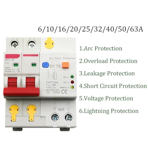 Disyuntor 220V 2P AFDD interruptor de circuito con protector de arco para cortocircuito 3