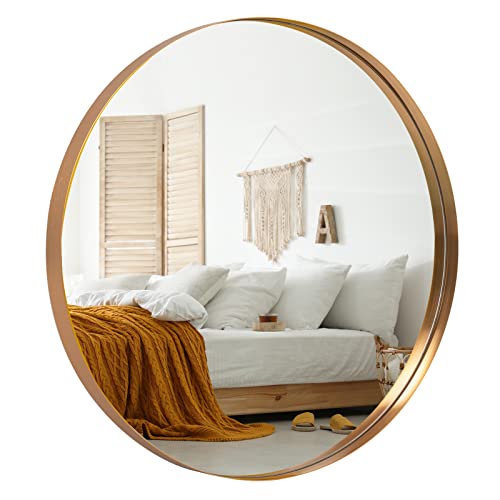 Neutype Round Mirror Circle Mirror 28 Inch Aluminum Alloy Frame Wall Mirror Large Vanity Hanging Decorative Mirrors For Entryway, Bathroom, Bedroom, Living Room (Golden, Recessed) #TOP9