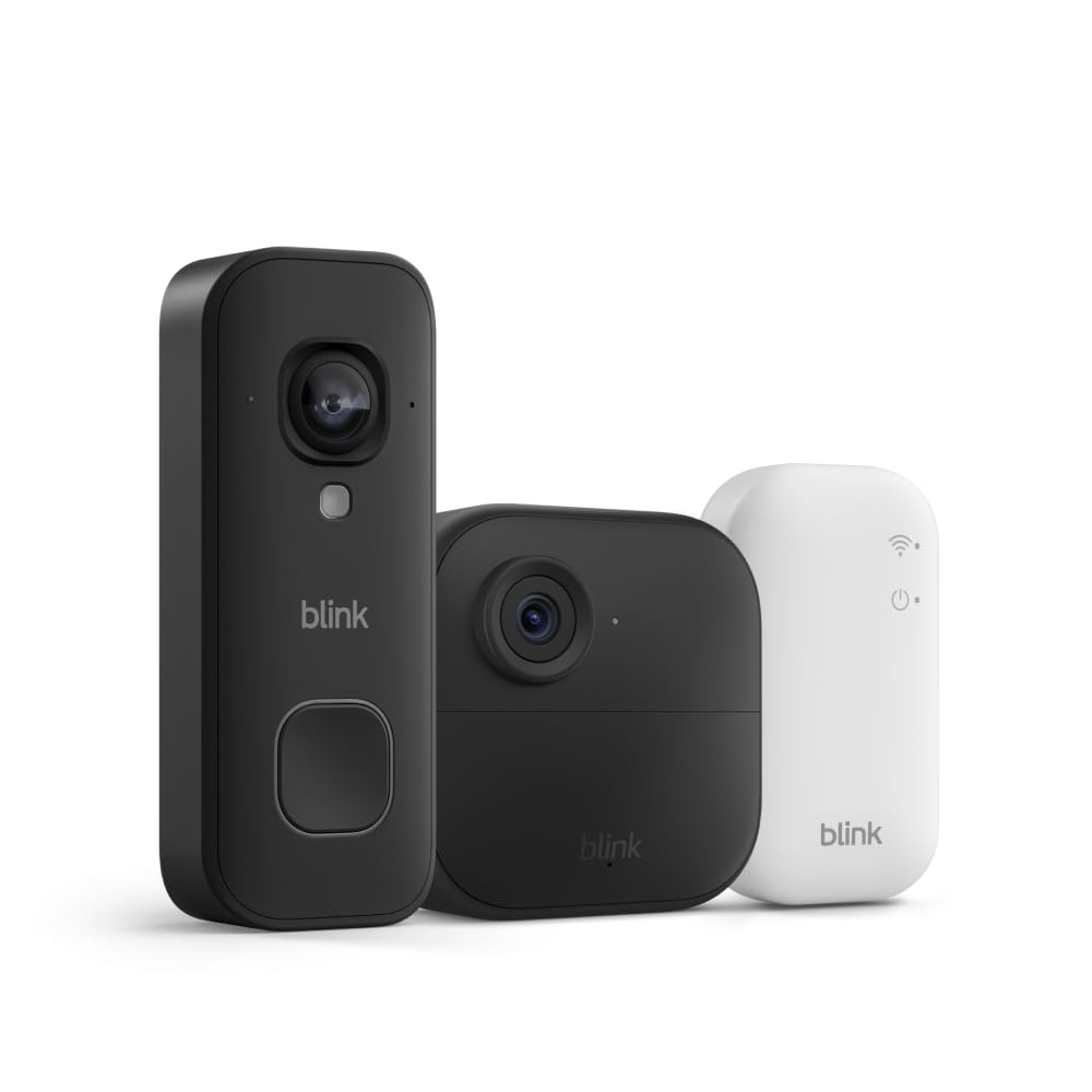 Blink Outdoor 4 and Wired Doorbell 2K+ (newest model) — Two-year battery 1080p camera and 2K hardwired doorbell. Sync Module Core included — 1 Camera + Doorbell (Black)