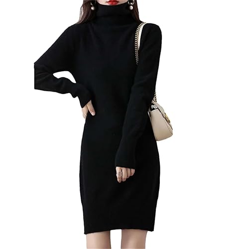 Womens Autumn Winter Elegant Cashmere Sweater Dresses 100% Merino Wool