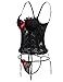 EVAbaby Sexy Bustier Corset Lingerie Set for Women Sheer Floral Lace Camisole Top Cheeky Thong with Garter Belt Plus Size Exotic Sleepwear Black 3XL