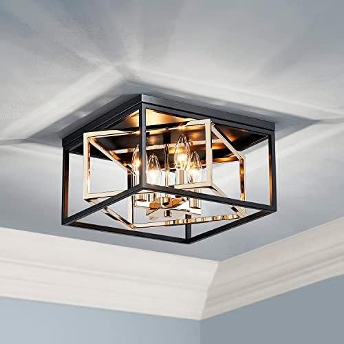 AGV LIGHTING CL035G Modern Flush Mount Ceiling Light Fixture, Close to Ceiling Light, E12 Base 3-Lights, L12 x W12 x H7, Matte Black & Shine Gold Finish
