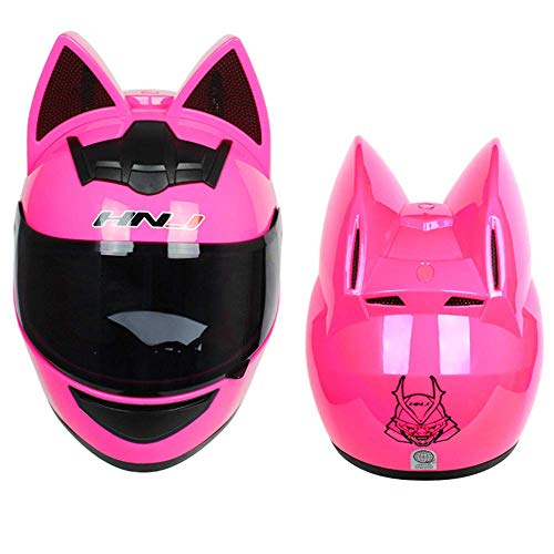 Personalized Cool Cat Ear Electric Motorcycle Helmet Winter Full Helmet Men And Women Racing Shaped Motorcycle Helmet (M, Pink) #TOP1