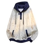 GURUNVANI Felpa unisex con cappuccio vintage a blocchi di colore, vestibilità larga, pullover tie dye, bianco, Small