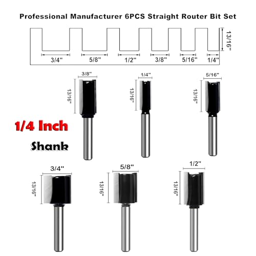 SICWOOD 6-Piece Straight Router Bit Set