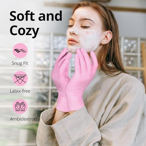Image of SwiftGrip Pink Nitrile Gloves, 3-mil, Industrial Gloves Disposable Latex Free, for Cleaning & Esthetician, Rubber Powder-Free, 1000-ct Case (Medium) Medium (Pack of 1000)