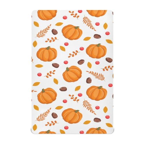 Moudou Autumn Harvest Pumpkin Playard Sheet for Boy Girls, Soft Breathable Fitted Toddler Sheet for Standard Playard Bed Mattress, 39 x 27 x 5 Inch