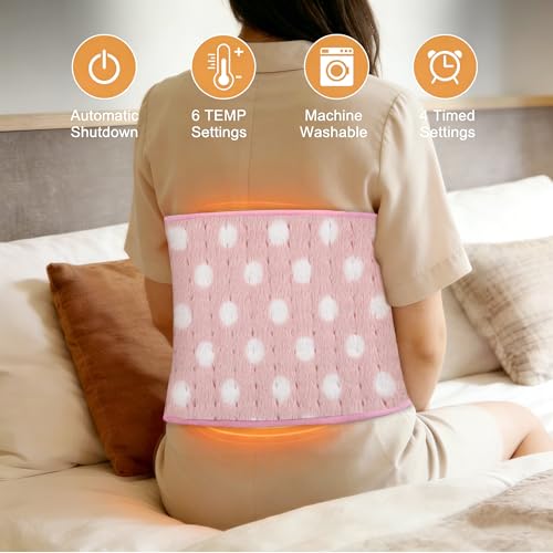 Image of Electric Heating pad for Back Neck Shoulder Knee Arms Legs- Electric Heat Pads with 6 Heat Settings & Auto Shut Off &Dry /Moist Heat Heating Pad for Birthday Mother Father Girl Men Women, Pink White