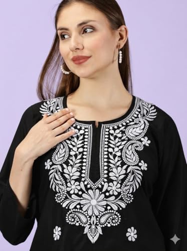 Image of FCH, Fashionable Chikan Handikraft Women's Cotton Lucknowi Chikankari Printed Straight Kurta for Regular Wear Girls Flared Kurta