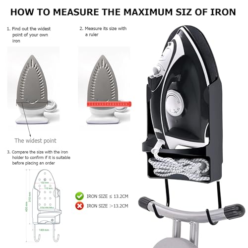 Retoteng Halterung für Bügelbrett, wandmontiertes elektrisches Bügelbrett, Aufbewahrungsorganisator, Bügelkorb, über der Tür oder an der Wand in der Waschküche montiert, schwarz