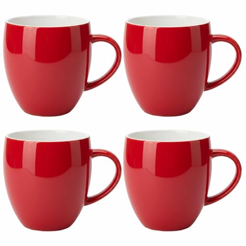AiXception Ceramic Coffee Mugs Set of 4, Classic Red, White Interior, Microwave Dishwasher Safe, Classic Design 320 ml