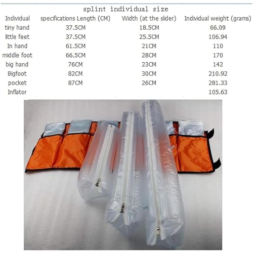 Kit d'attelles gonflables, ensemble d'attelles d'air de premiers secours avec pompe à main, attelles transmissibles pour rayons X d'urgence pour main, poignet, bras, jambe, cheville