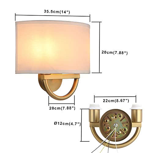 Yosoan Wall Sconce Indoor Night Bedside Fixture, Double-Head Vintage Industrial Wall Lamp White Semicircle Textile Lamp Shade For Bedroom Living Room Corridor Study(White) #TOP1