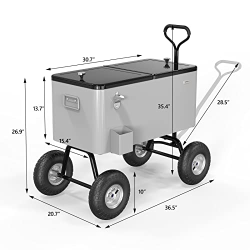 VINGLI 80 Quart Wagon Rolling Cooler Ice Chest, w/Long Handle and 10" Wheels, Portable Beach Patio Party Bar Cold Drink Beverage, Outdoor Park Cart on Wheels - Image 7