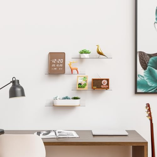 Image of Yieach Acrylic Shelves for Wall Storage No Drilling Self Adhesive Shelves Clear Stick on Bathroom Wall Shelves Plastic Floating Shelves for Perfume Funko Lego Makeup