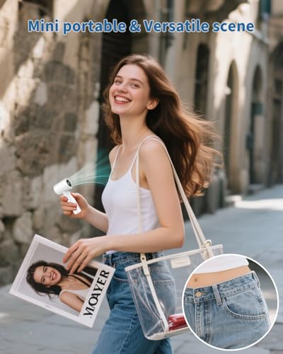 Image of Aluan Portable Hand Fan Rechargeable, Ultra Portable Lightweight Handheld Fan, High Speed Strong Airflow, Long Lasting Battery, 5 Speed Settings, Handheld Fan for Desk, Travel (off-White)