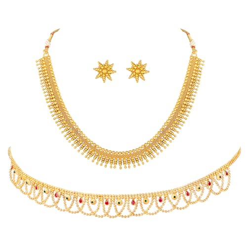 Image of Peora Gold Plated Bridal Jewellery Set with Kamarband Gift for Women Indian Traditional Ethnic Wedding