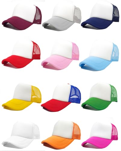 Image of 12 Pack Sublimation Hats for Men Blank Trucker Hats Bulk Snapback Mesh Women Baseball Caps DIY Custom 18 Colors