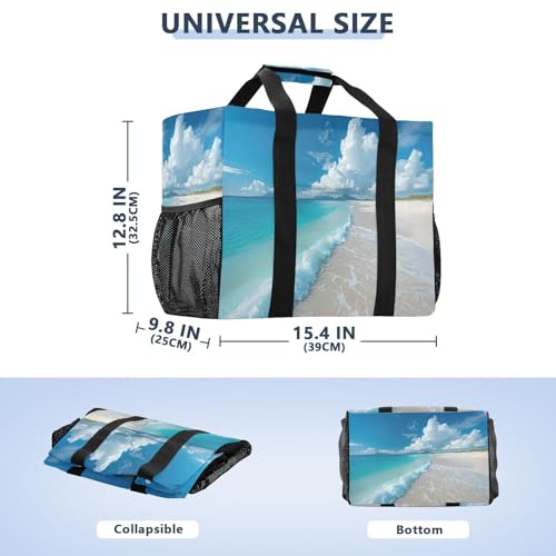 YETTASBIN Seaside Beach Large Foldable Travel Tote Bag, Lightweight Waterproof Swim Pool Bag with Handles & Pocket for Beach Outdoor, Reusable Grocery Bag for Kitchen, Shopping3