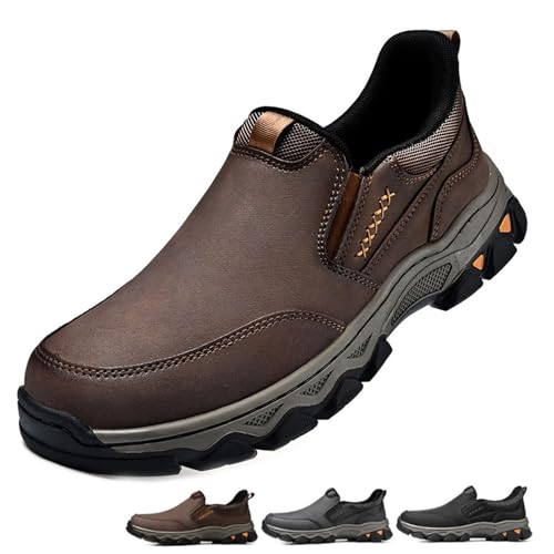 Zapatos ortopédicos de piel auténtica para caminar al aire libre, zapatos deportivos de vestir casuales clásicos al aire libre para el trabajo y la oficina, para exteriores, parte superior alta, Brown