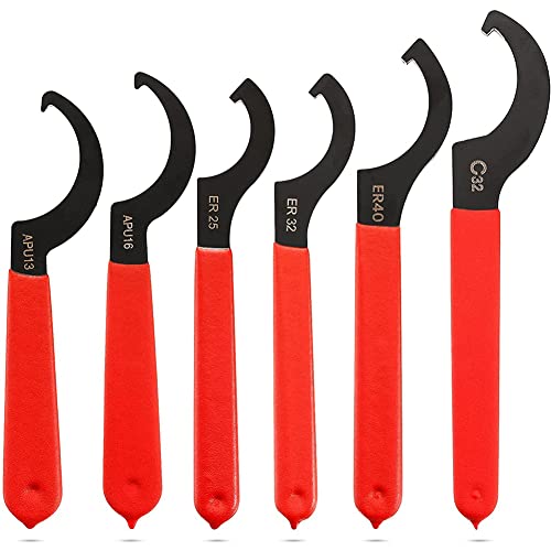 Erpmlyo 6 Pieces Spanner Wrench Set Adjustable Coilover Wrench Spanners Hook Wrenches Tools Coilover Wrench Steel Spanner, Red & Black