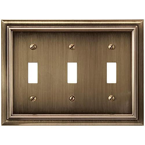 Amerelle Continental Triple Toggle Cast Metal Wallplate in Brushed Brass