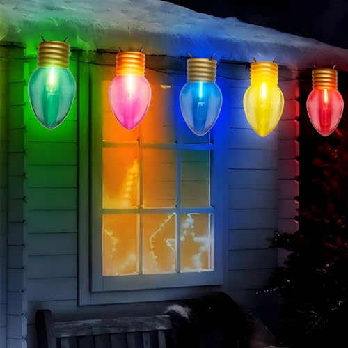 Jumbo 16FT C9 Outdoor Christmas Decorations Hanging Lights with 10 5'' LED Giant C9 Multicolor Bulbs, Connectable Vintage Christmas Lights for Holiday Home Tree Roof Yard Garden Lawn