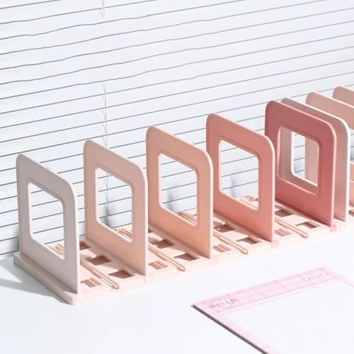 Image of File Organizer Rack | Foldable File Sorter Office Desk Accessories | Durable & Sturdy | Easy Assembly | Book Holder Magazine Stand | for Office, Home (Pink, 4 Compartment)