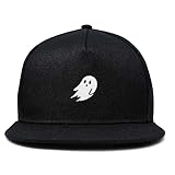 DALIX Ghost Snapback Flat Bill Baseball Hat Embroidered Cap Mens in Black