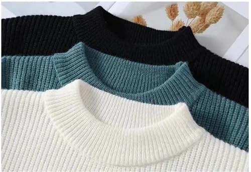 Autumn Winter Men Knitted Sweaters Outwear Sweaters O-Neck Pullovers Male Loose Pullovers Clothing(White,M Asian Size)3
