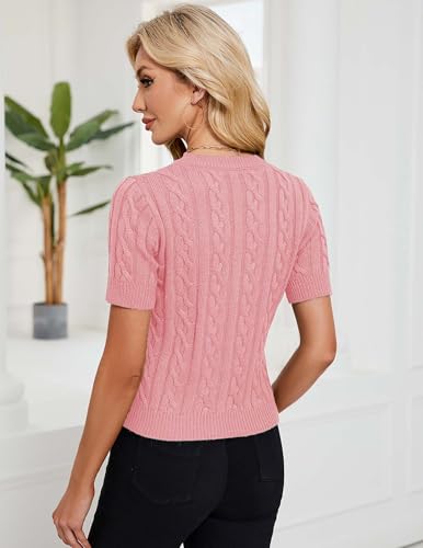Image of Libsorge Womens Cropped Short Sleeve Sweater Fall 2025 Crewneck Sheer Knit Tops - Lightweight, Thin, Crop, Slim Fit