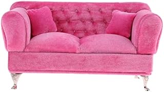 Mini Dollhouse Sofa, 1/12 Scale Dolls House Furniture Couch Mini Furniture Sofa Set Armchair Furniture Sofa Couch with 2 Removable Cushions Fit for Barbie Dolls House Girls Birthday Gift Pink