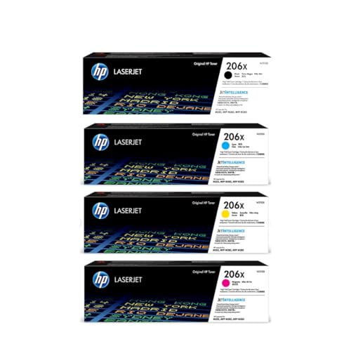 HP 206X High-Yield Toner Cartridge 4-Pack (Black, Cyan, Magenta, Yellow) | Compatible Color LaserJet Pro M255 & MFP M282/M283 Series Printers | W2110XQ1 Combo Pack