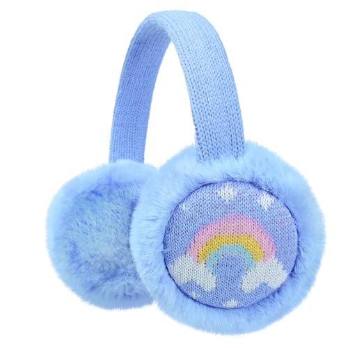 BAOPLAYKIDS Winter Ear Muffs For Kids Warm Furry Knit Girls Earmuffs Boys Plush Toddler Ear Warmers Outdoor Ear Covers 3-15 Years Blue