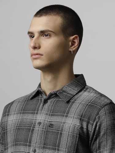 Image of THE BEAR HOUSE Men's Checked Slim Fit Flannel Cotton Casual Shirt | Grey | TBH-CHRYS-GY