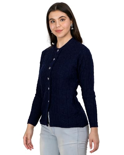 Image of Lady Willington Women Woolen Round Neck Self Design Cardigan Heavy Rainbow Fabric Cardigan Winter Wear Pure Wool Cardigan for Women Free Size Long Cotty Warm Cardigan Free Sizes