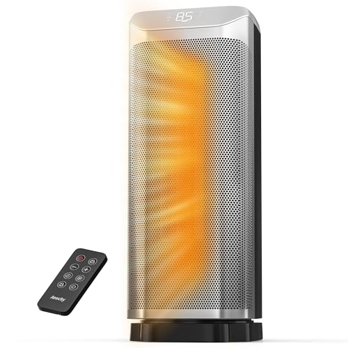 Newly Upgraded AEOCKY Space Heaters for Indoor Use, 1500W Metal Electric Space Heater with AI Thermostat, Tower Heater with ECO Mode, Oscillating, Remote, Timer for Office, Home, Bedroom Bla